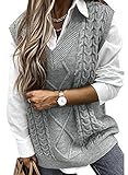 Pullunder Damen Ärmellos Pullover Vest Vintage Casual Strickweste...