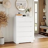 HOCSOK Kommode Weiß, Kommode mit 6 schubladen, Sideboard Highboard mit...