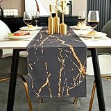 Jayusaror Tischläufer Modern Herbst Grau und Gold Leinen Marmor Goldene...
