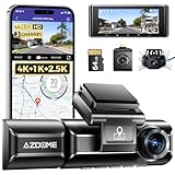 AZDOME 4K 3-K-Dashcam, 4K + 1080P + 2,5K vorne und hinten innen...
