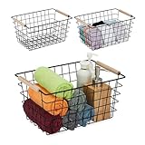 Relaxdays Drahtkorb, 3er Set, Metall, Holzgriffe, HBT: 16 x 31 x 21 cm,...