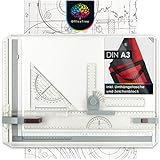 OfficeTree Zeichenplatte A3 - Inkl. Tragetasche, Schiebelineal, Geodreieck...