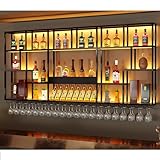 Weinregal zur Wandmontage, mit LED-Licht und Glashalter, große Kapazität,...