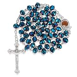Yaomiao Blau Kristallperlen Rosenkranz Katholische Halskette Kreuz...