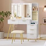 VASAGLE Schminktisch mit Hocker und Spiegel, Frisiertisch mit Schubladen,...