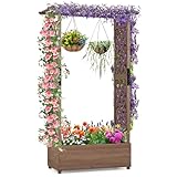 COSTWAY Hochbeet mit Rankgitter & hängendem Dach, Pflanzkasten mit...