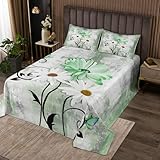 Homewish Weißes Graues Grün Steppdecke 220x240cm Rustikale Daisy Blumen...