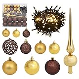 120-teiliges Weihnachtskugel-Set mit Spitze und 300 LEDs Gold und Bronze