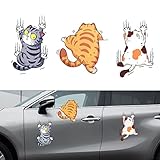 CAINCAY Autoaufkleber Lustige Katze, 3 Stück 3D Cartoon Tier Katze...