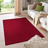 HomebyHome Kurzflor Teppich Wohnzimmer 120 x 170 cm Rot - Modern...