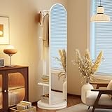 360° drehbarer Ganzkörperspiegel mit Garderobenhaken und 3-stöckigen...