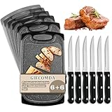 Gifcomda Frühstücksbrettchen 6er Set mit 6er Steakmessern, 25x15cm...