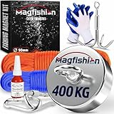 MAGFISHION Magnetfischen Set - 400 KG - Ø90mm - Neodym Magnet mit 2...