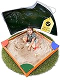 FRIEDO – Sandkasten mit Abdeckung 90x90 cm - Sandbox inkl. Bodenvlies zum...