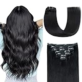 AGMITY Clip in Extensions Echthaar Tief Schwarz 40cm 7 Stück 120g 100%...