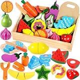 SaiXuan Kinder Holzspielzeug Küche – Schneideset mit Obst und Gemüse...