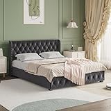 HNOUER Bett mit Stauraum,140x200cm, mit Lattenrost, gepolstertes Bett,...