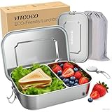 VITCOCO® Brotdose Edelstahl mit Fächern, Lunchbox Auslaufsicher 800ml,...