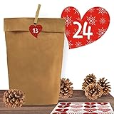 24 Adventskalender Kraftpapiertüten mit 24 weihnachtlichen...