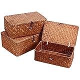 Happyyami 3 Stück Seegras Aufbewahrungsboxen mit Deckel Geflochtener...