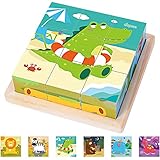 Japace Würfelpuzzle, 3D Bildwürfel Puzzle Spiele 6 in 1 Tier-Motive...