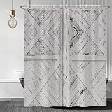 Renaiss Rustikaler weißer Holz-Duschvorhang mit Scheunentür, 183,9 x...