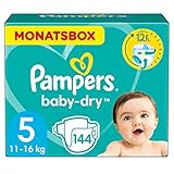 Pampers Windeln Größe 5 (11-16kg) Baby-Dry, Junior, MONATSBOX, bis zu 12...