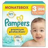 Pampers Premium Protection Größe 3, 204 Windeln, 6kg-10kg, Doppelter...