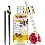 Rosenöl für Gesicht mit Rosenblüten, Bio Vitamin E Öl für Anti-Aging,...