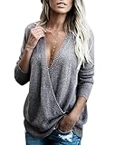 Damen Pullover Herbst Winter Pulli V Ausschnitt Kreuz Strickpullover Sexy...