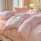 Covebett Bettwäsche 135x200 Kariert Rosa Weiß Karo Muster Modern...