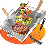Plancha Grillplatte Set, 30 x 40 x 4cm Massiver Edelstahl, Grillplatte mit...