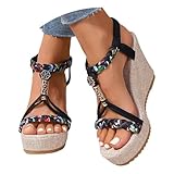 Generisch Absatzschuhe Damen Sandale Keilabsatz Keilsandalen Boho Outdoor...