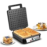 FOHERE 4-Scheiben Waffeleisen, 1200W Belgisches Waffeleisen,...