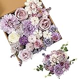 Kisflower Künstliche Blumen Lila Seide Künstliche Rogen Combo Pfingstrose...