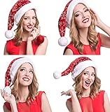LessMo 4 Stück Weihnachtsmütze, Nikolausmütze mit Schneeflockenmuster,...