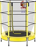 PILIN Kinder Trampolin mit Basketballkorb, 145cm Indoor-Outdoor-Sprungbett...