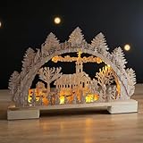 Holz Schwibbogen Winterdorf mit 10 LED in warm weiß beleuchtet - 40 x 27...