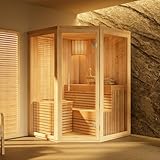 FinnTherm Innensauna Ylva, Ecksauna mit Glasfront für 2 Personen,...