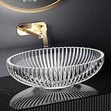 EMKE Aufsatzwaschbecken Glaswaschbecken Oval, Waschbecken Glas Transparent,...