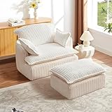 VASOENY 108CM Ohrensessel mit Hocker, Corduroy Modernen Komfortablen...