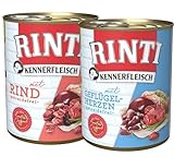 Rinti Kennerfleisch Multipack Geflügelherzen & Rind 24 x 800 g
