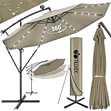 tillvex Alu Ampelschirm LED Solar Ø 300 cm mit Kurbel + Abdeckung |...