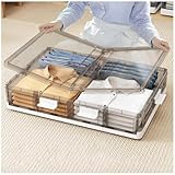 SJWJWOO Bettkasten mit Rollen Transparente mit Geteiltem Deckel, Bettkasten...