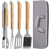 Grillbesteck Set mit Holzgriffen - Mit Tragetasche Hitzebeständig und...