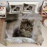 Bettdecke 135x200 Waldkatze Steppdecke 135x200 Tiere 4 Jahreszeiten...