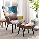 Relaxsessel mit Hocker Patchwork Sessel Ohrensessel Holz Sessel Wohnzimmer,...