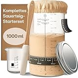 Praknu Sauerteig Starter Set aus Glas (1000 ml) - Komplett-Set mit...