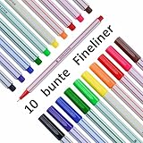 Fineliner Standardfarben - 10er Pack - mit feiner 0,4mm Spitze - Filzstifte...