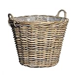 Rattan Pflanzkorb natur mit Henkeln - 42 cm - Weide Blumenkorb mit Folie -...